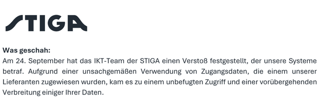STIGA Datenschutzvorfall