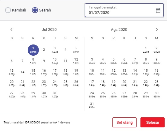 Tabel tarif tiket AirAsia Jakarta-Denpasar Juli 2020.