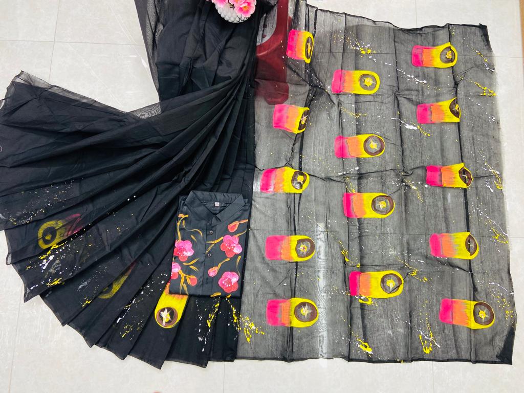 Hand Print Sharee Panjabi Couple Set