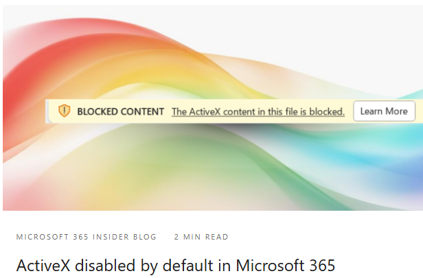 ActiveX in Microsoft 365 deactivated