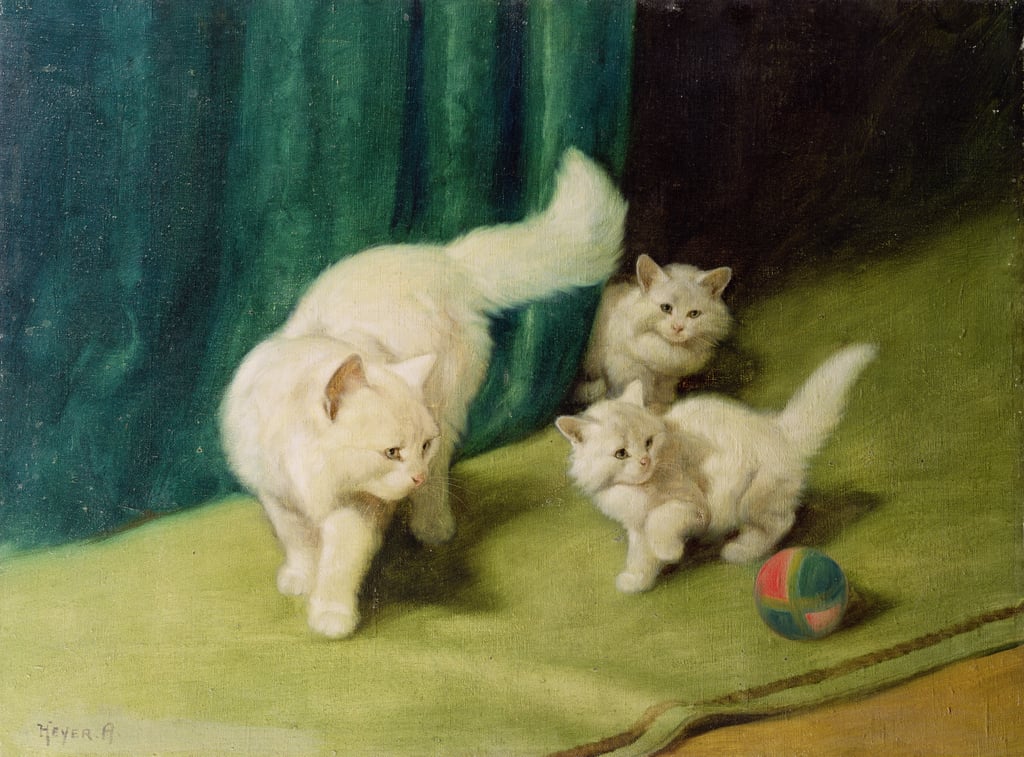 9-Arthur-Heyer-White-Persian-Cat-with-Two-Kittens-Meister-Drucke-299971