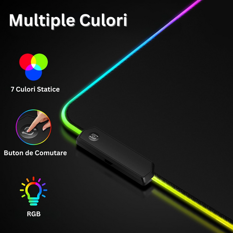 Голяма гумена подложка за мишка, за игри, офис, с RGB LED осветление, неплъзгаща се, шевове против разкъсване, водоустойчива, семпъл модел, USB кабел включен, 80 x 30 см, черна