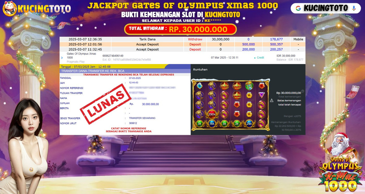 KUCINGTOTO JACKPOT SLOT GATES OF OLYMPUS X-MAS 1000 RP.30.000.000.,- LUNAS