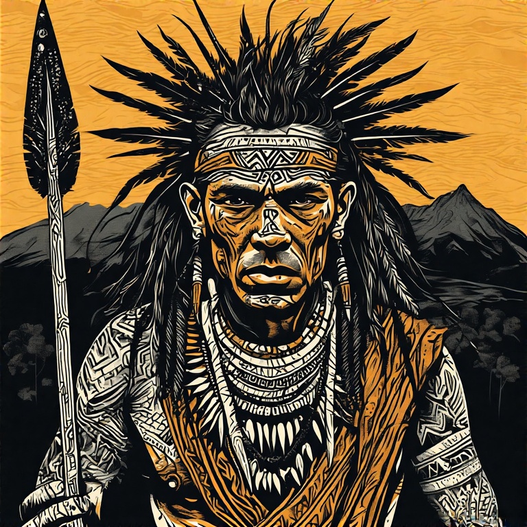A-tribal-warrior-in-woodcut-st-26