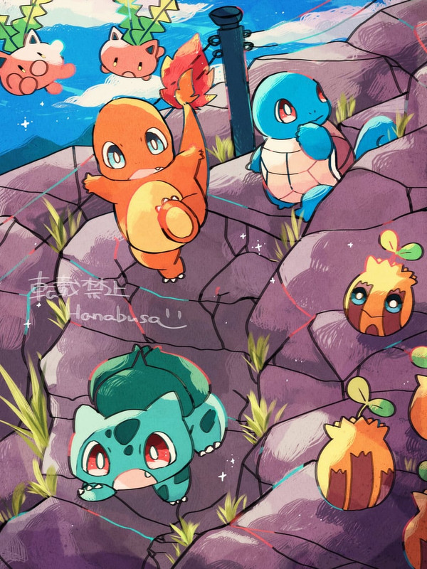 bulbasaur-squirtle-charmander-hoppip-and