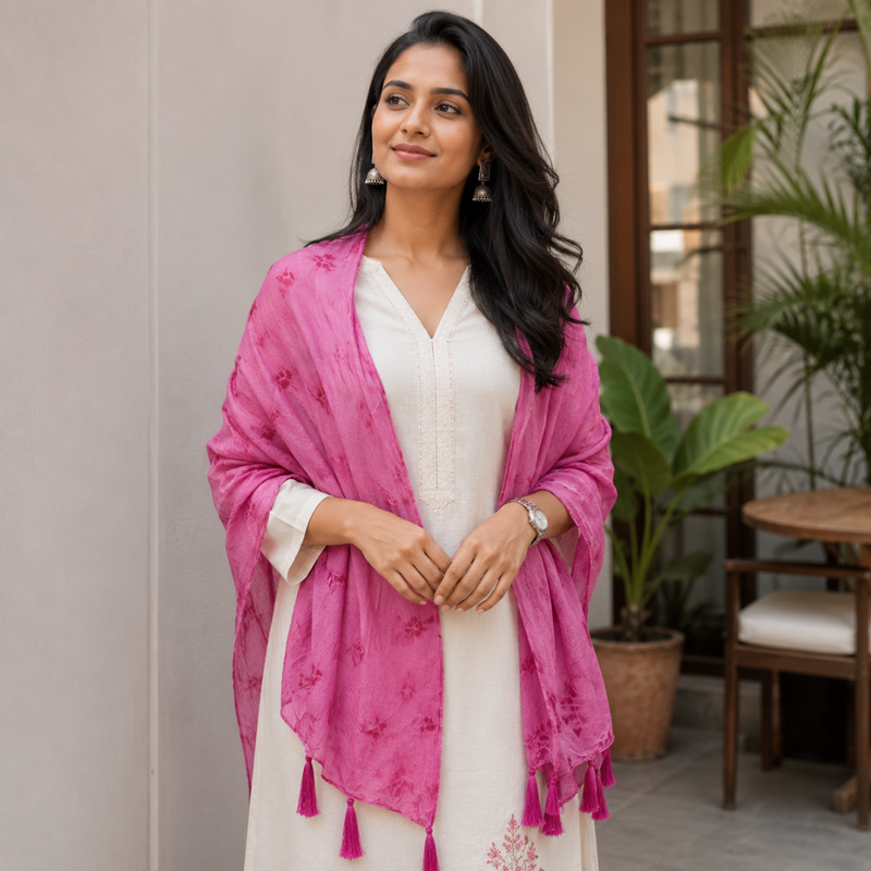 Pink Punch Tie & Dye MulMul Cotton Stole