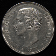 5 pesetas Alfonso XII 1876 DEM (tipo preconstitucional). PAS7271