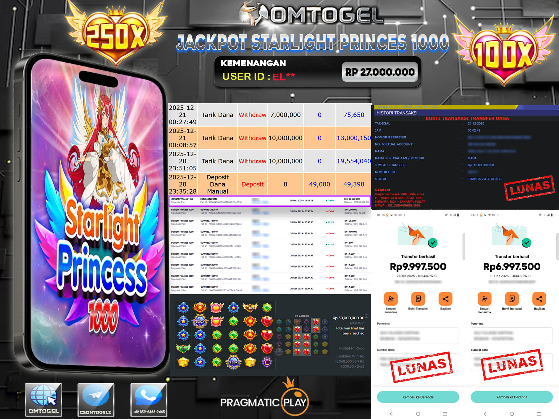 OMTOGEL JACKPOT PRAGMATIC PLAY STARLIGHT PRINCESS 1000 ,27 JUTA DI BAYAR LUNAS ,-