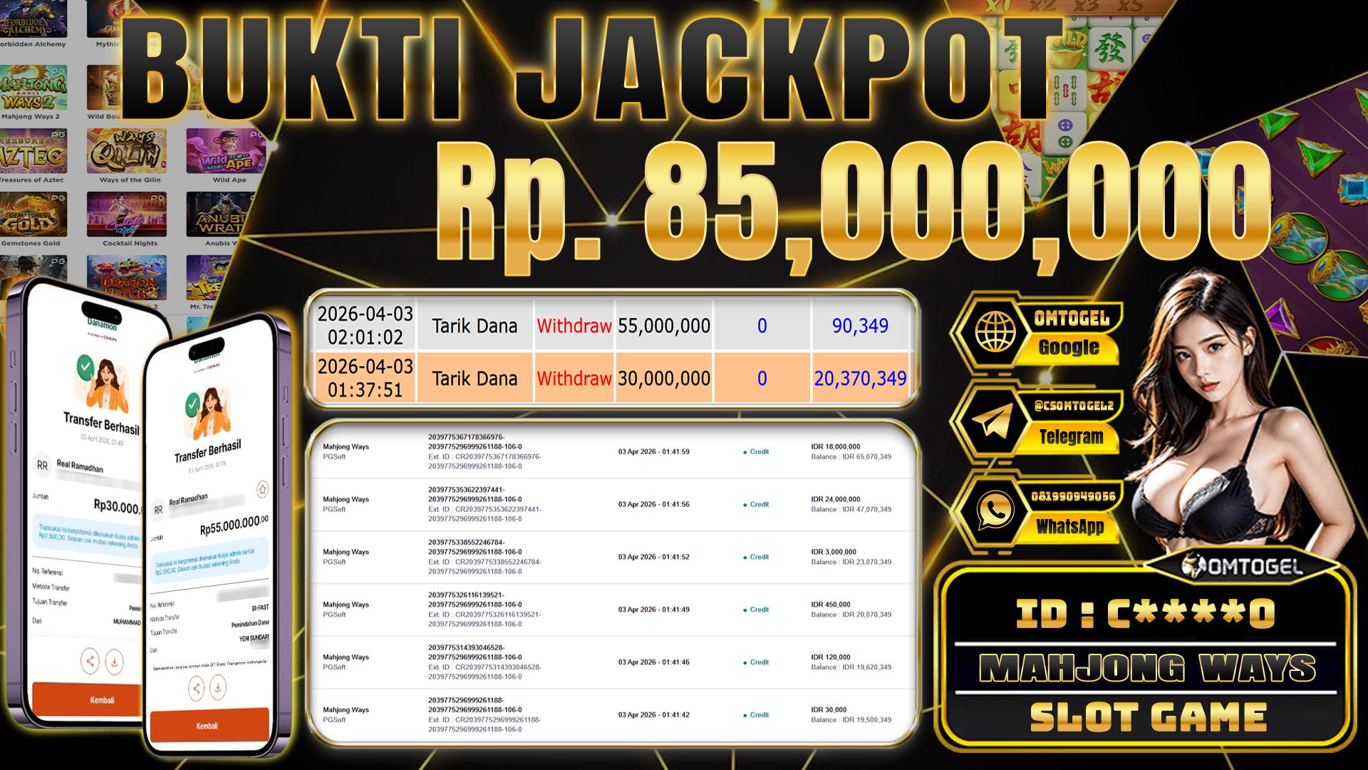 OMTOGEL JACKPOT PGSOFT MAHJONG WAYS , 85 JUTA DI BAYAR LUNAS ,-