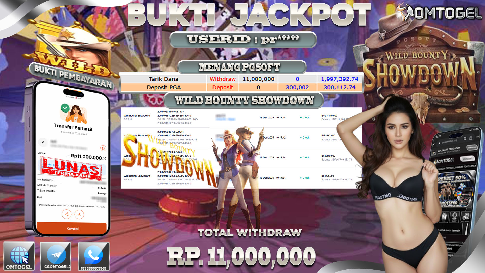 OMTOGEL JACKPOT PGSOFT WILD BOUNTY SHOWDOWN, 11 JUTA DI BAYAR LUNAS ,-