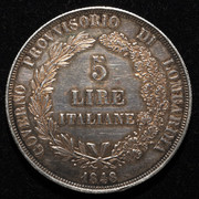 5 liras Gobierno Provisional de Lombardía (Italia). Milán 1848. PAS7608