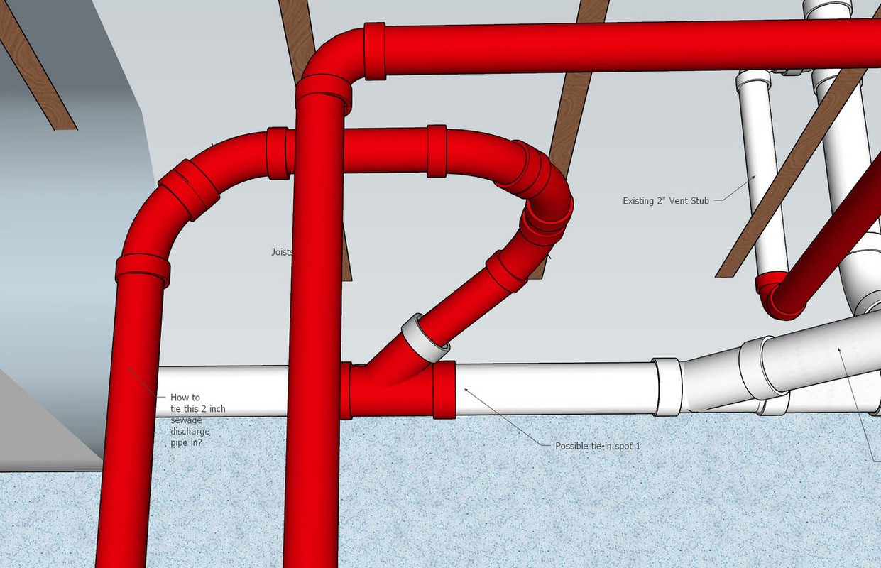 Tying basement sewage pump into main drain