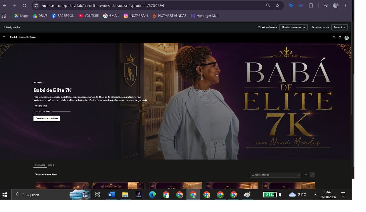 Formação Babá de Elite 7K dentro da Hotmart