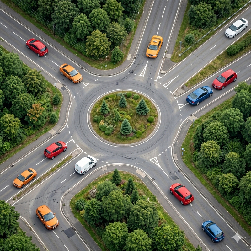 Learner car at a roundabout