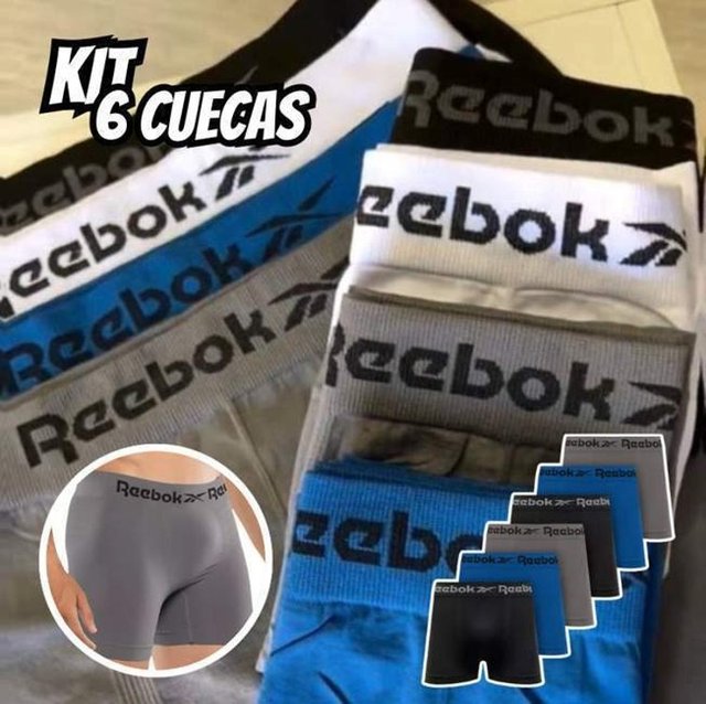 Kit 6 Cuecas Boxer Reebok Original Box Sem Costura Adulto
