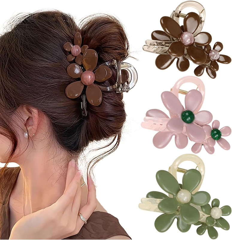 3 Packs Large Flower Hair Claw Clips – Non-Slip Durable Hairgrips for Everyday Use