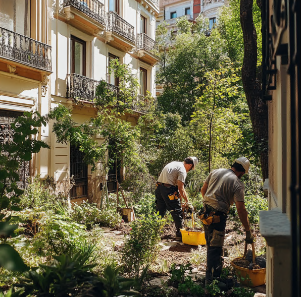 Familia disfrutando jardín con césped artificial