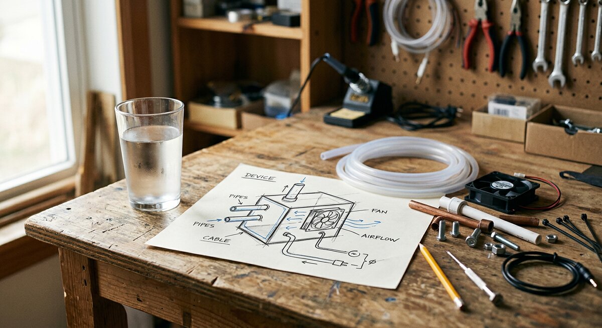 Glass of water and DIY blueprint illustrating the Smart Water Box review Glass of water and DIY blueprint illustrating the Smart Water Box review