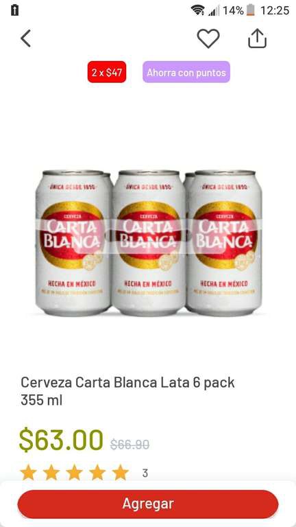 Soriana: Six Cerveza Carta blanca 2x47 Six Heineken 2x35 en la app 
