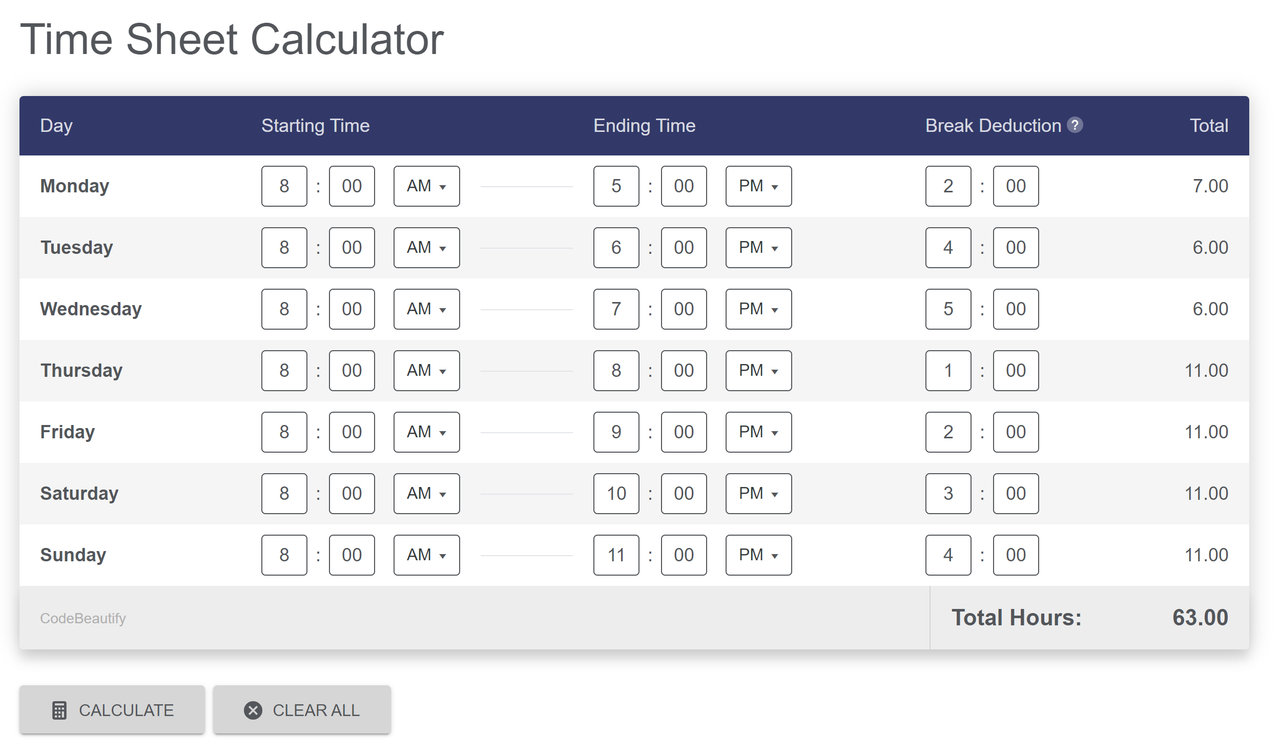 Time Sheet Calculator (1) — Postimages