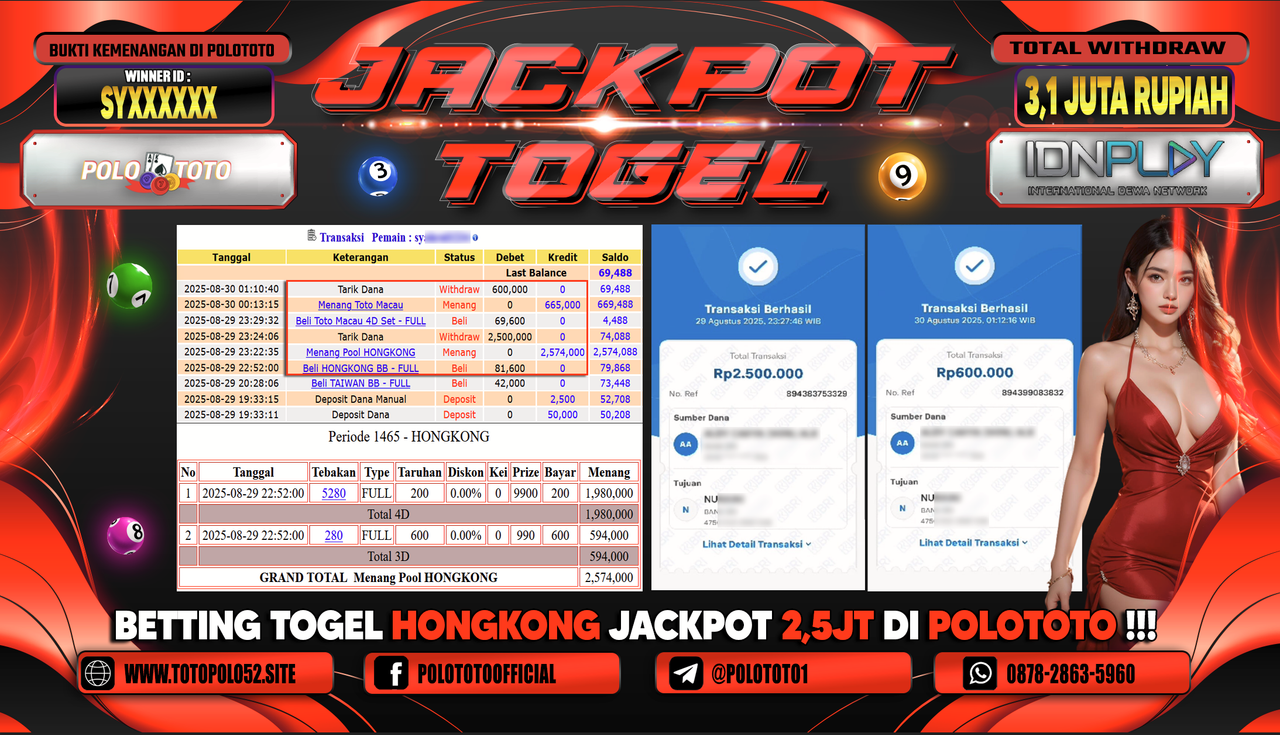 POLOTOTO JACKPOT TOGEL HONGKONG LOTTO & TOTO MACAU Rp.3.100.000,-