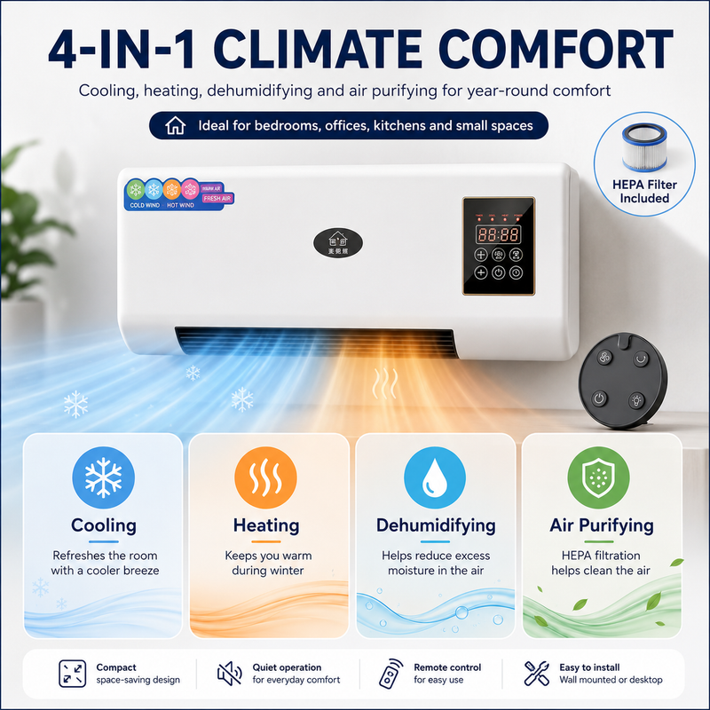 4-in-1 cooling, heating, dehumidifying and air purifying