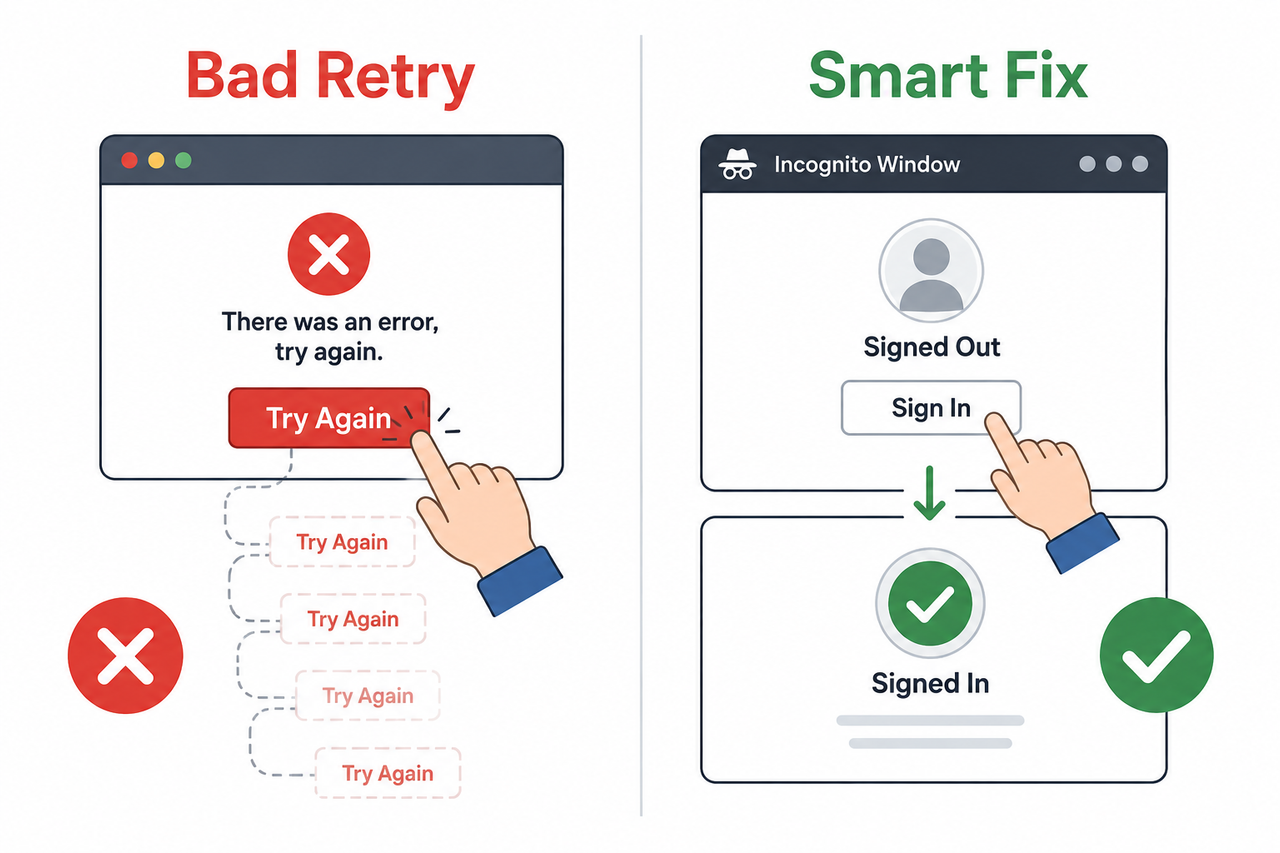Why does Copilot say there was an error try again bad vs good fix