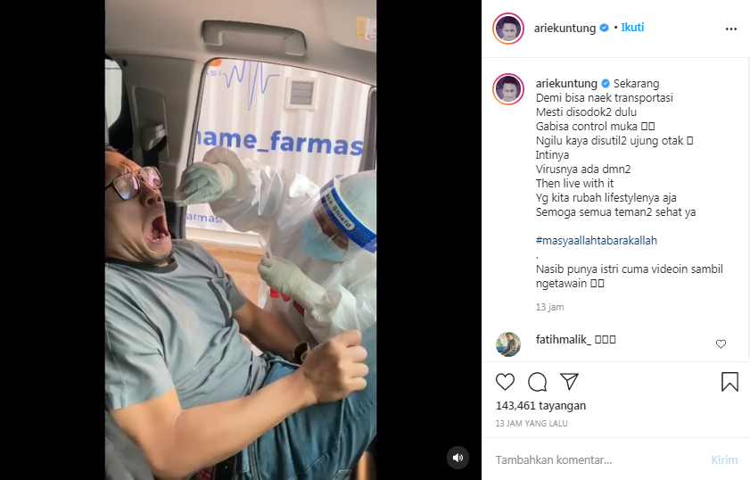 Arie Untung jalani tes swab