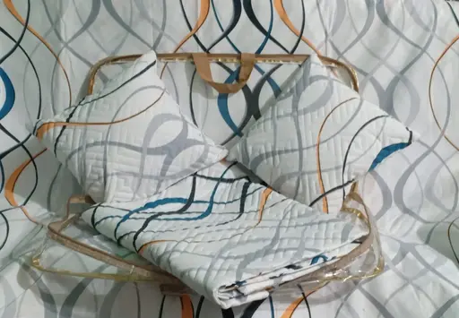 Home 5pc bedsheet set (1King size Bedsheet + 2 Pillow Covers with Embroidery+ 2 Cushion Cover with Embroidery with filler) Heavy Quality Multicolor five piece set Color 2 (R601)