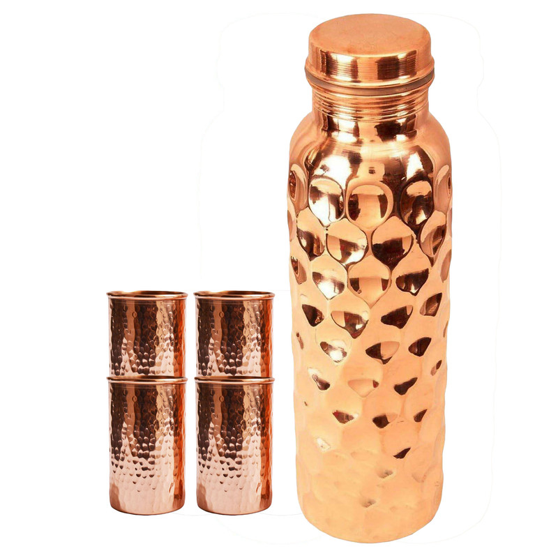 100 % reines Kupfer Wasser Diamant Stil Flasche mit Glas Auslaufsicher Gesundheit Nutzen - Bild 3 von 4