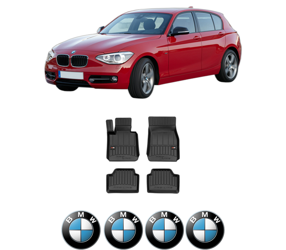 Set covorase presuri BMW Seria 1 Van (F20) din 2015-2019, auto, din cauciuc thermoplastic, 4 Stickere auto cu BMW Seria