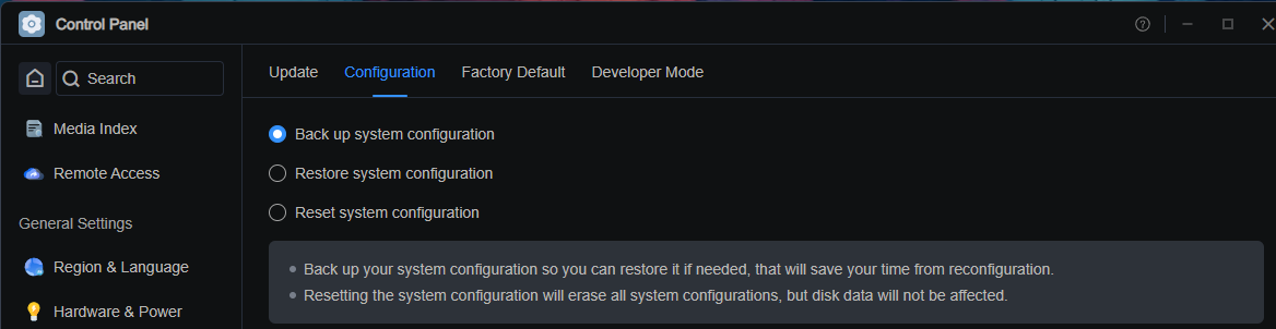 reset config
