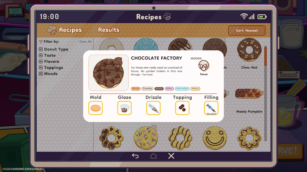 The recipe app showcasing The Chocolate Factory recipe