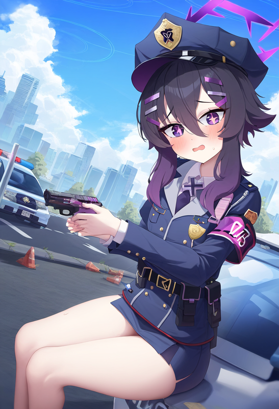 depth of field, 1girl, , [haruka (blue archive)], {{{{police uniform}}}}, blue a s-3185159847