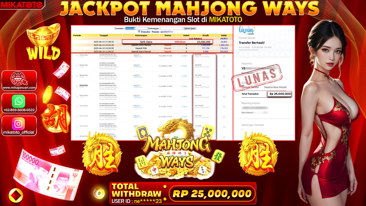🏆 SELAMAT KEPADA PEMENANG JACKPOT DI Mahjong Ways 25,000,000🏆