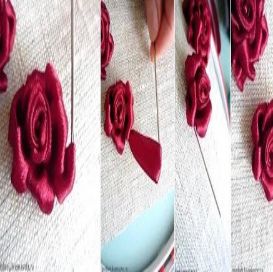 تطريزالورد الكامل وتثبيته على التطريز بالساتان