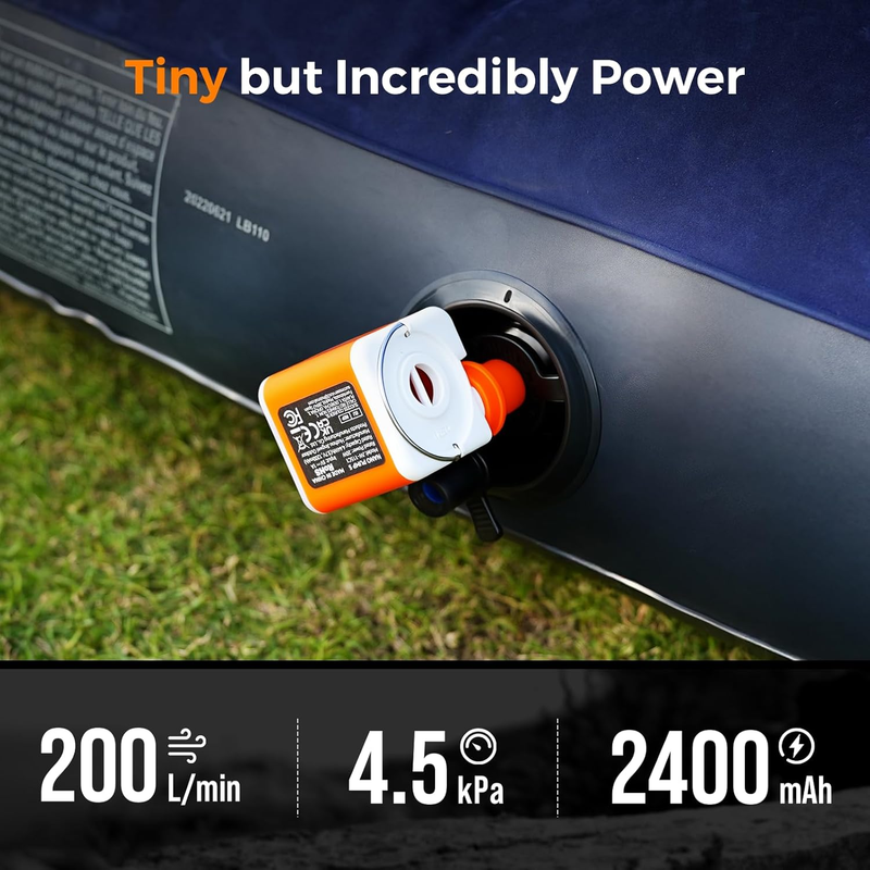 Portable Air Pump for Inflatables 2400Mah Ultra Powerful Mini Air Mattress Pump with Camping Light