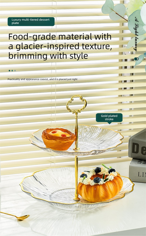 2-Tier Modern Fruit & Snack Stand – White Reinforced Tiered Platter with Durable Iron Art Support for Home, Reception, and Office