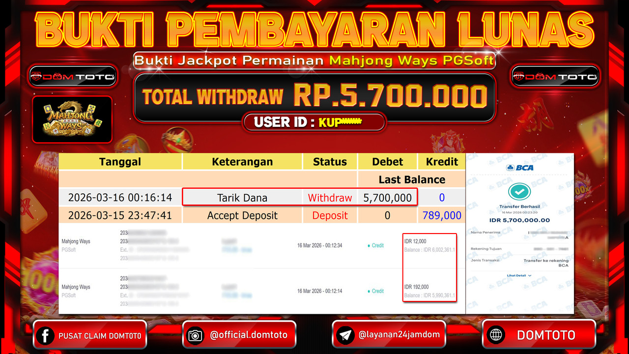 JACKPOT SLOT Mahjong Ways PGSoft 16 MARET 2026