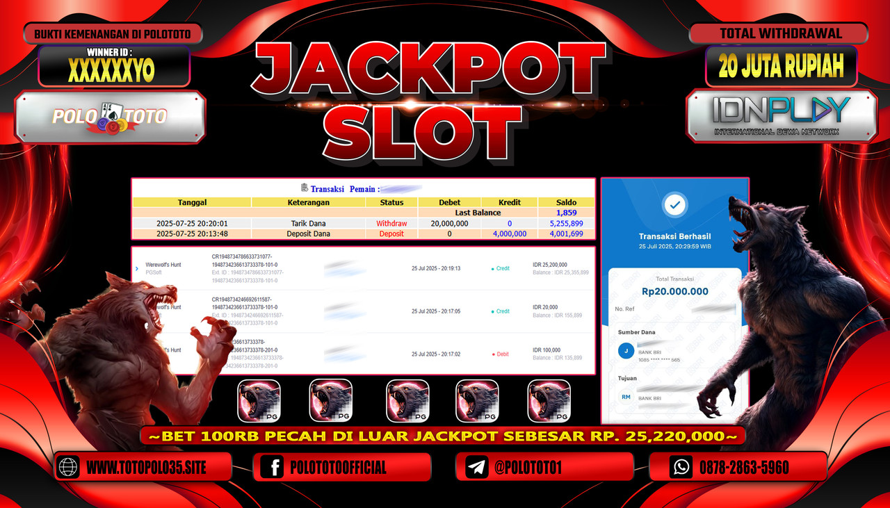 POLOTOTO JACKPOT SLOT WEREWOLFS Rp.20.000.000,- LUNAS