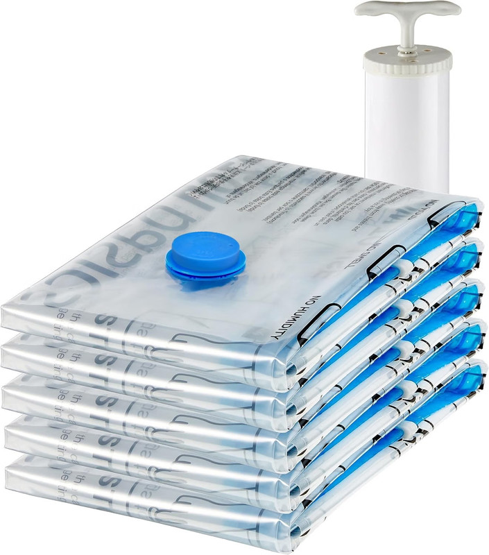 Sacchetti sottovuoto Amazon Basics per il cambio di stagione Cambio di stagione, sacchetti sottovuoto Amazon Basics con pompa manuale per riporre i vestiti