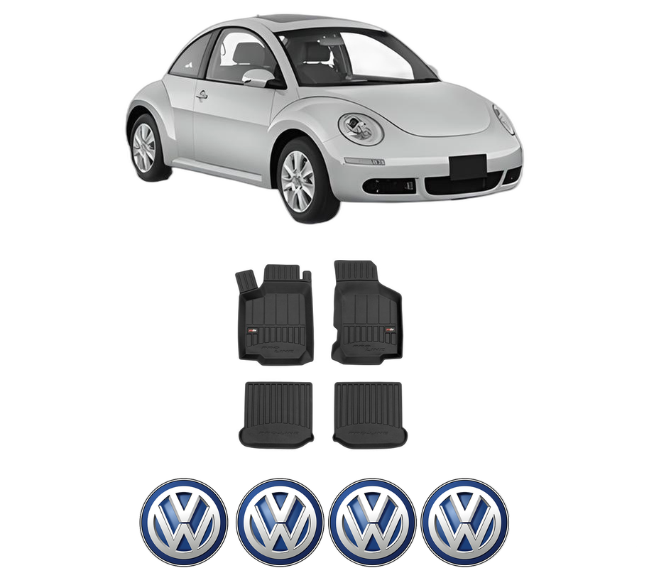 Set covorase presuri Volkswagen NEW BEETLE (9C1, 1C1) din 1998-2010, auto, din cauciuc thermoplastic, 4 Stickere auto cu Volkswagen