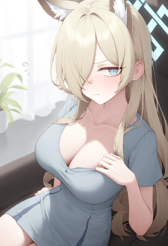 depth of field, 1girl, kanna (blue archive), collarbone cleavage, short sleeves, s-2708107016