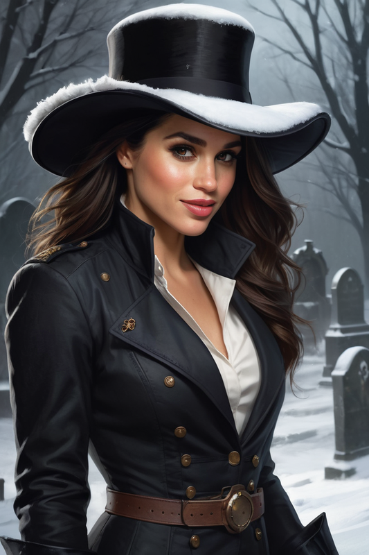 524186209 meghan markle steampunk vampire hunter in a graveyard at night 0013