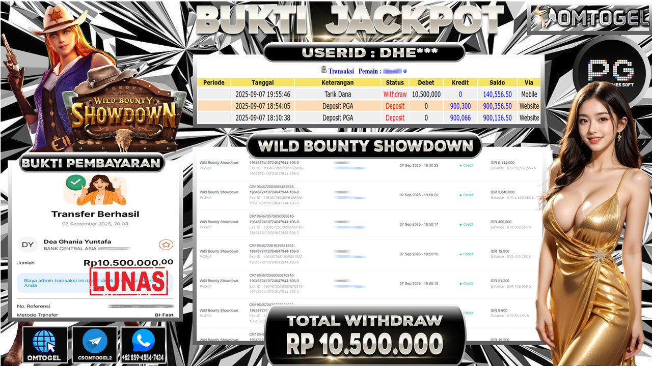 OMTOGEL JACKPOT PGSOFT WILD BOUNTY SHOWDOWN 10 JUTA DI BAYAR LUNAS ,-
