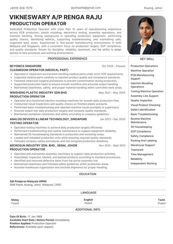 Vikneswary resume after ATS upgrade