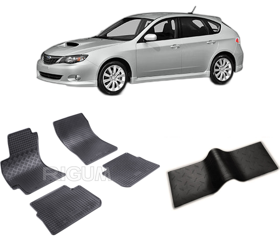Set covorase auto SUBARU IMPREZA III din 09.2007-2011, cu covoras tunel median, CAROSERIE HATCHBACK, Presuri cauciuc 100%, compatibil cu autoturismul SUBARU IMPREZA III, Rigum