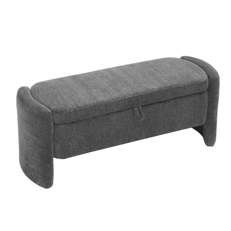 Gray Chenille Ottoman Oval Storage Bench for Living Room, Entryway & Bedroom - Picture 8 of 8