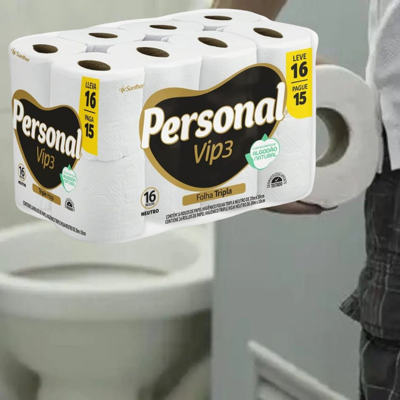 Personal Papel Higiênico Vip Folha Tripla, 16 Rolos De 20M