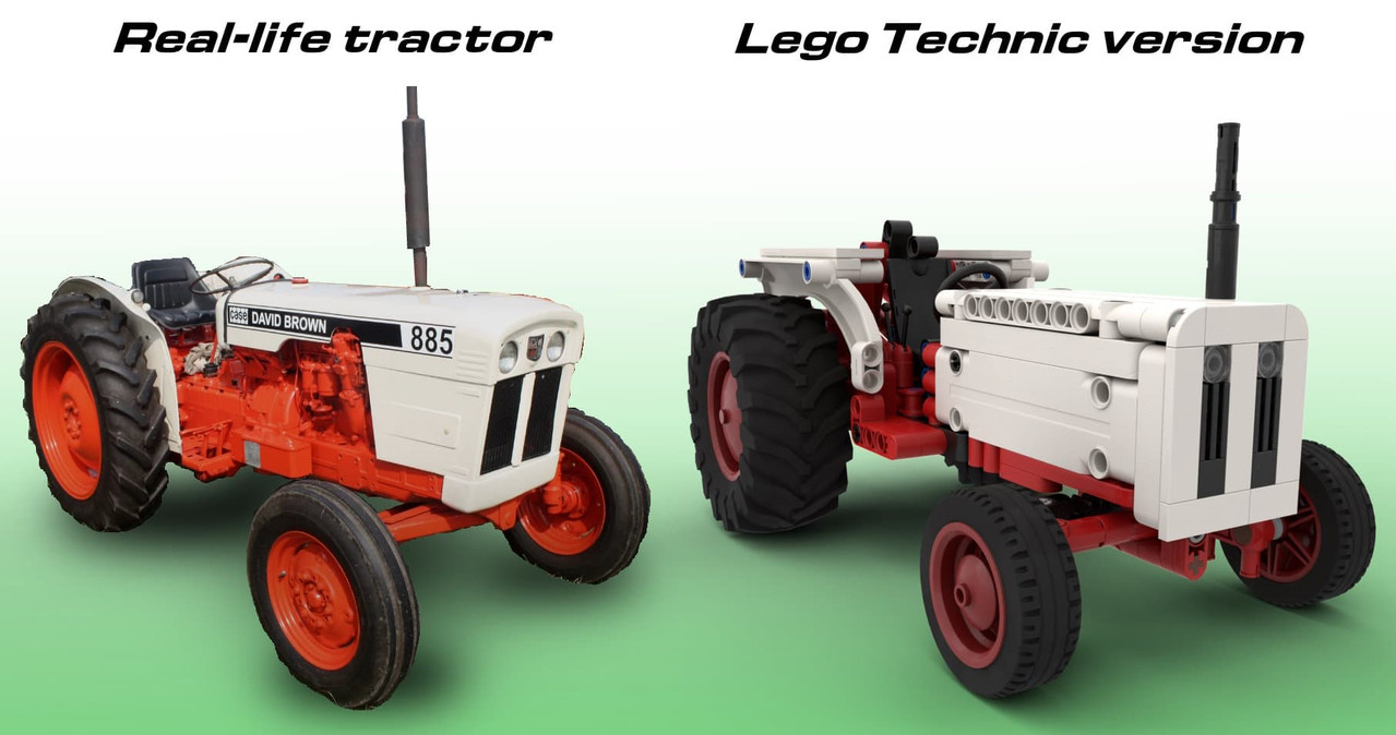 Lego Technic David Brown 885 Tractor MOC comparing picture with its real model counterpart